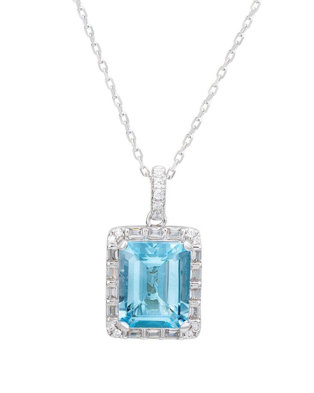 Suzy Levian Blue Silver 0.02 Ct. Tw. Diamond & Gemstone Unique Halo Pendant