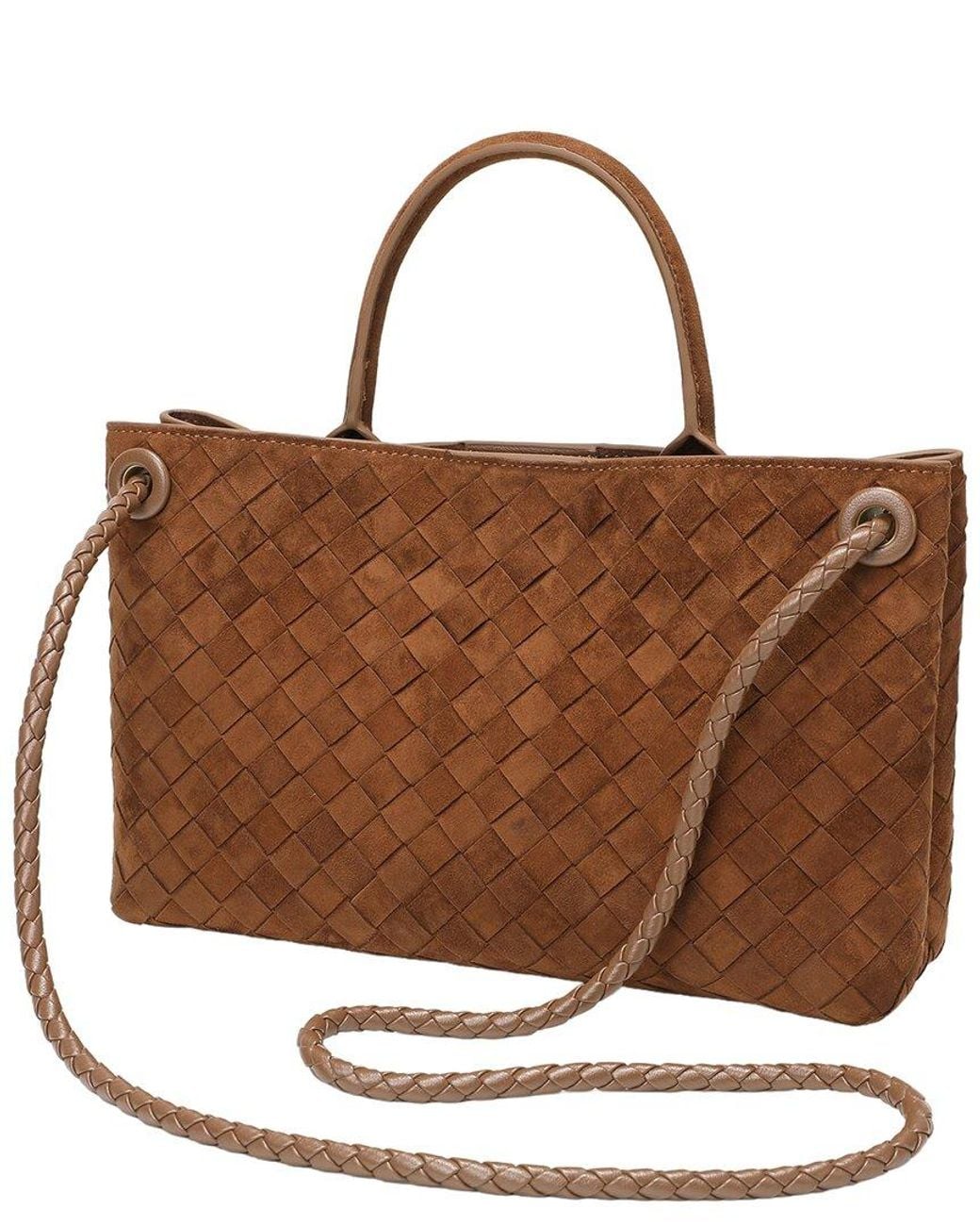Tiffany & Fred Paris Brown Tiffany And Fred Paris Woven Suede Leather Top Handle Satchel