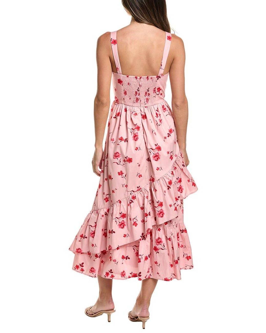 Cece Red Corset Asymmetrical Hem Ruffle Midi Dress