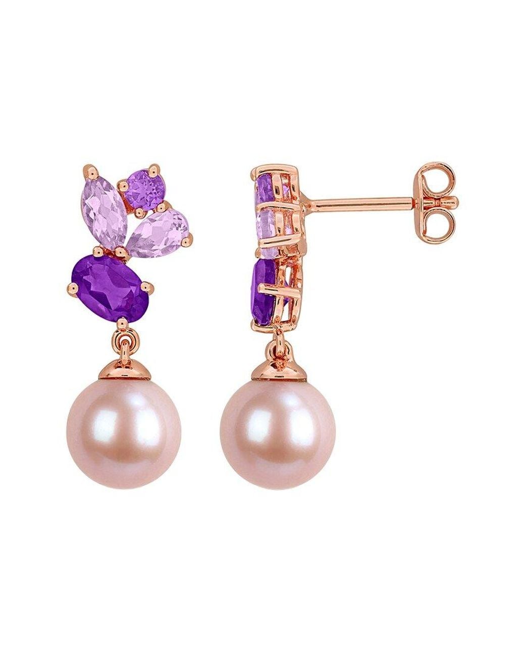 Rina Limor Pink Rose-Plated 2.04 Ct. Tw. Gemstone & 8-8.5Mm Pearl Earrings