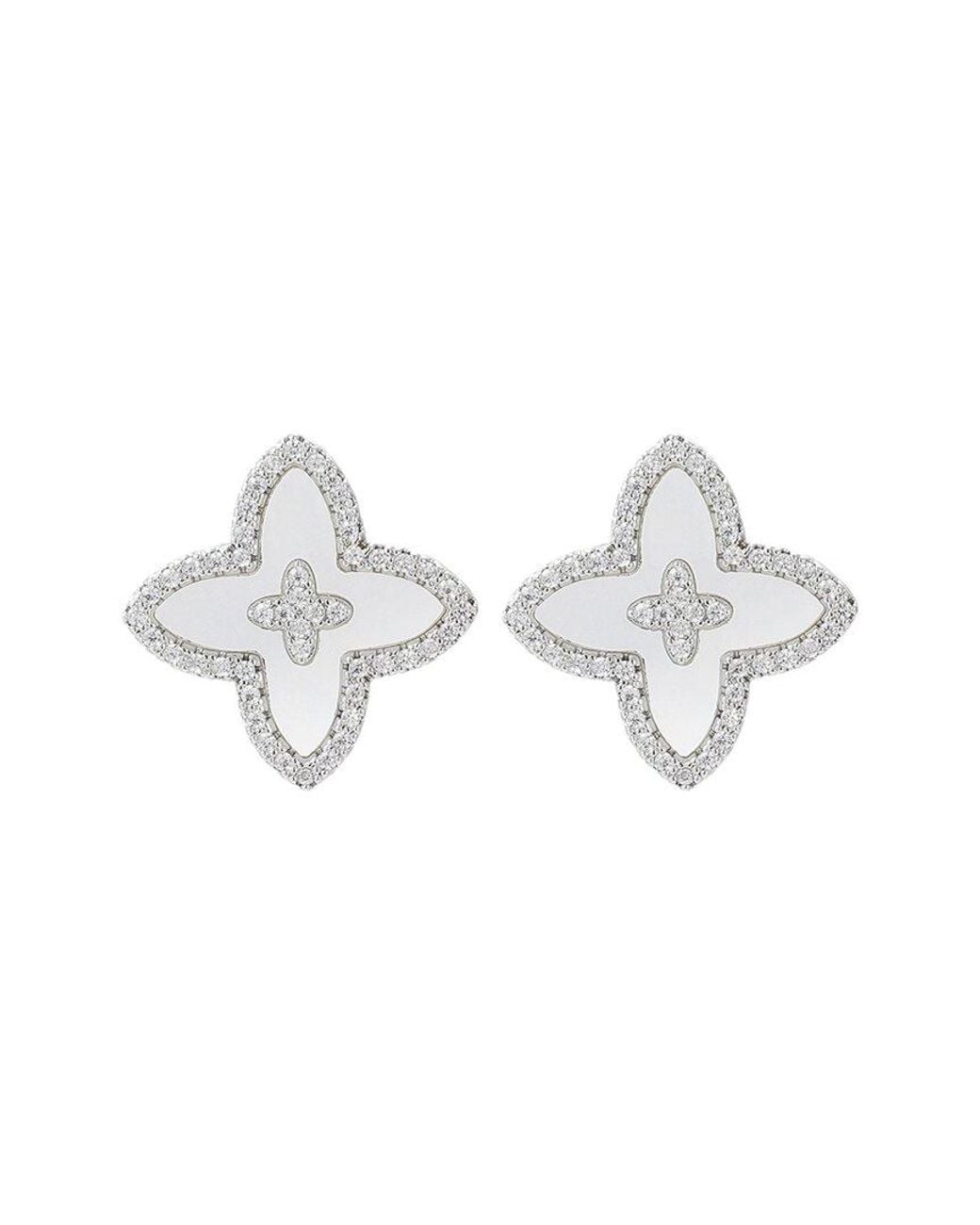 Adornia White Plated Mother Of Pearl Statement Flower Stud Earrings