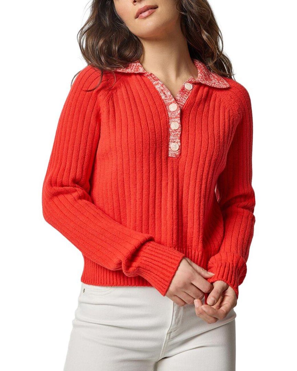 Lilla P Red Marled Henley Sweater