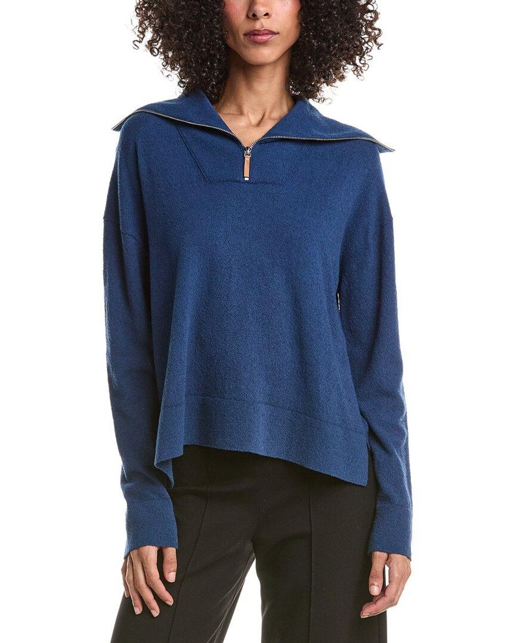 Lafayette 148 New York Blue Half Zip Collared Sweater