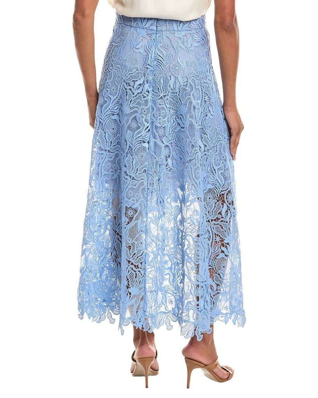 Oscar de la Renta Blue Bellflower Guipure A-Line Skirt