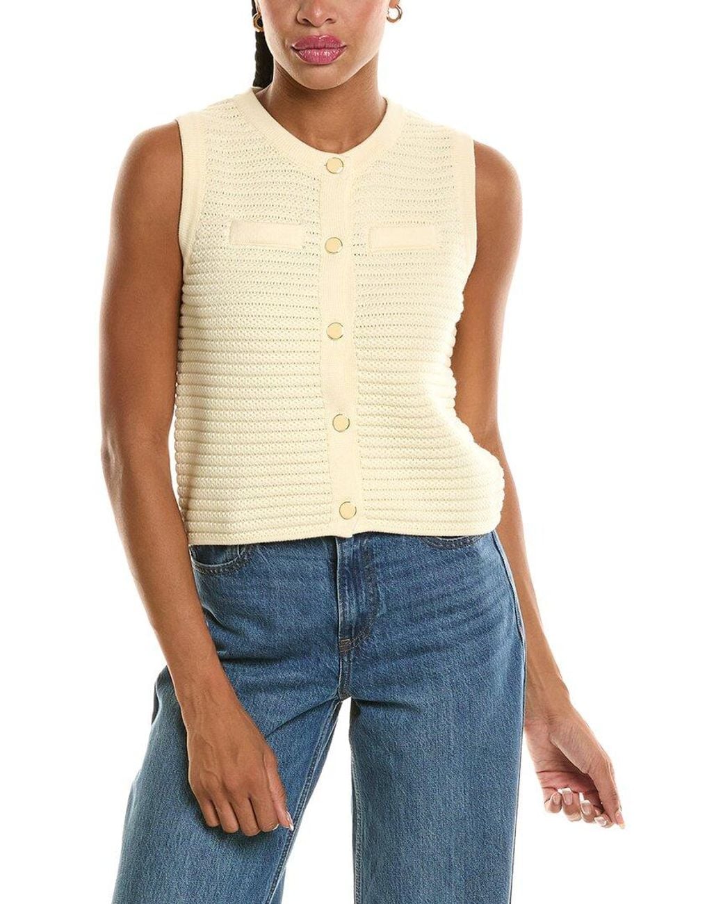 525 America Blue Button Through Textured Vest