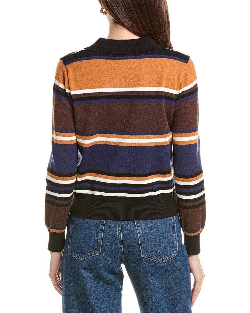 HL Affair Blue Knit Stripe Wool-Blend Top