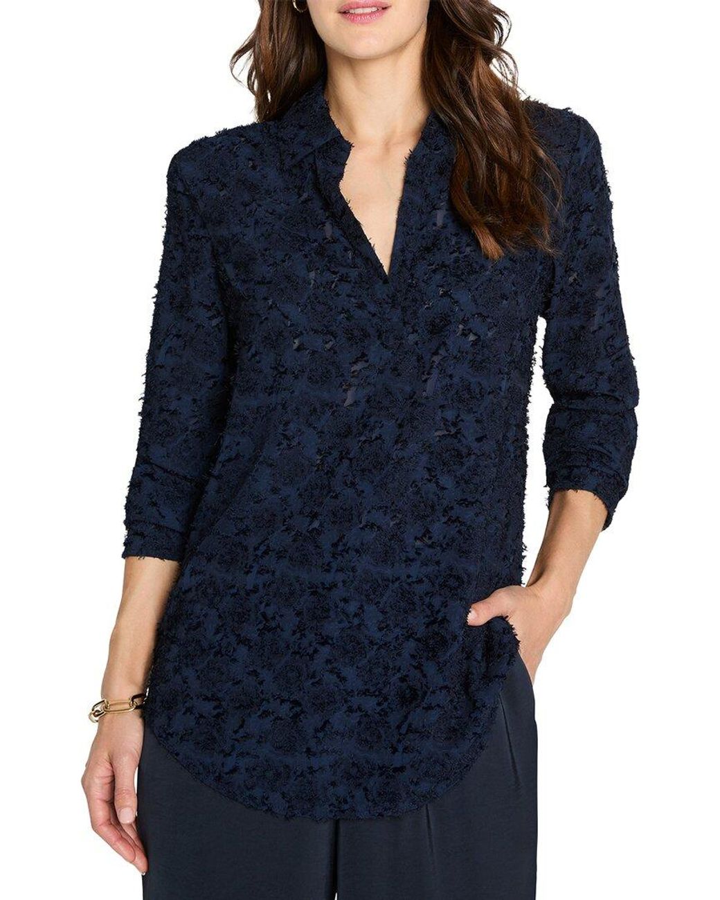 NIC+ZOE Blue Any Occasion Clipped Jacquard Top
