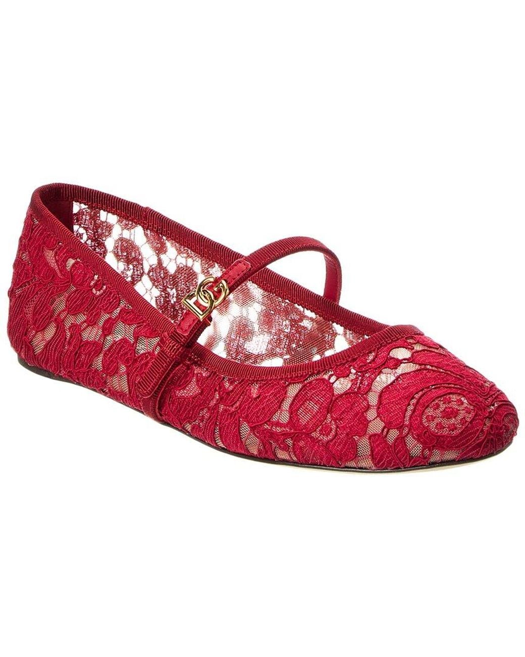 Dolce & Gabbana Red Lace Ballet Flat