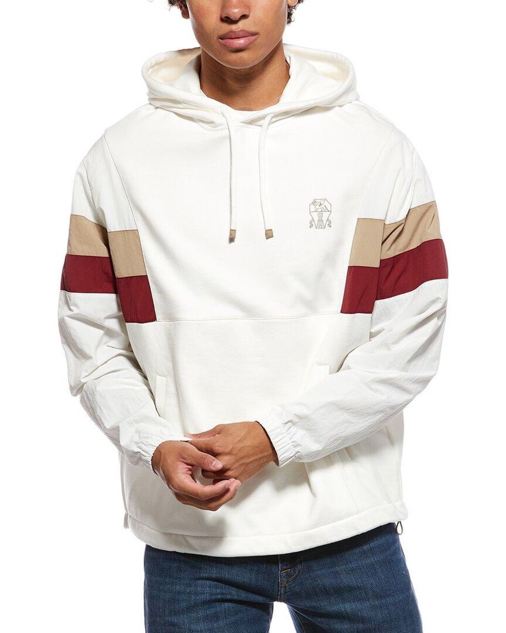 Brunello Cucinelli White Mixed Media Hoodie for men