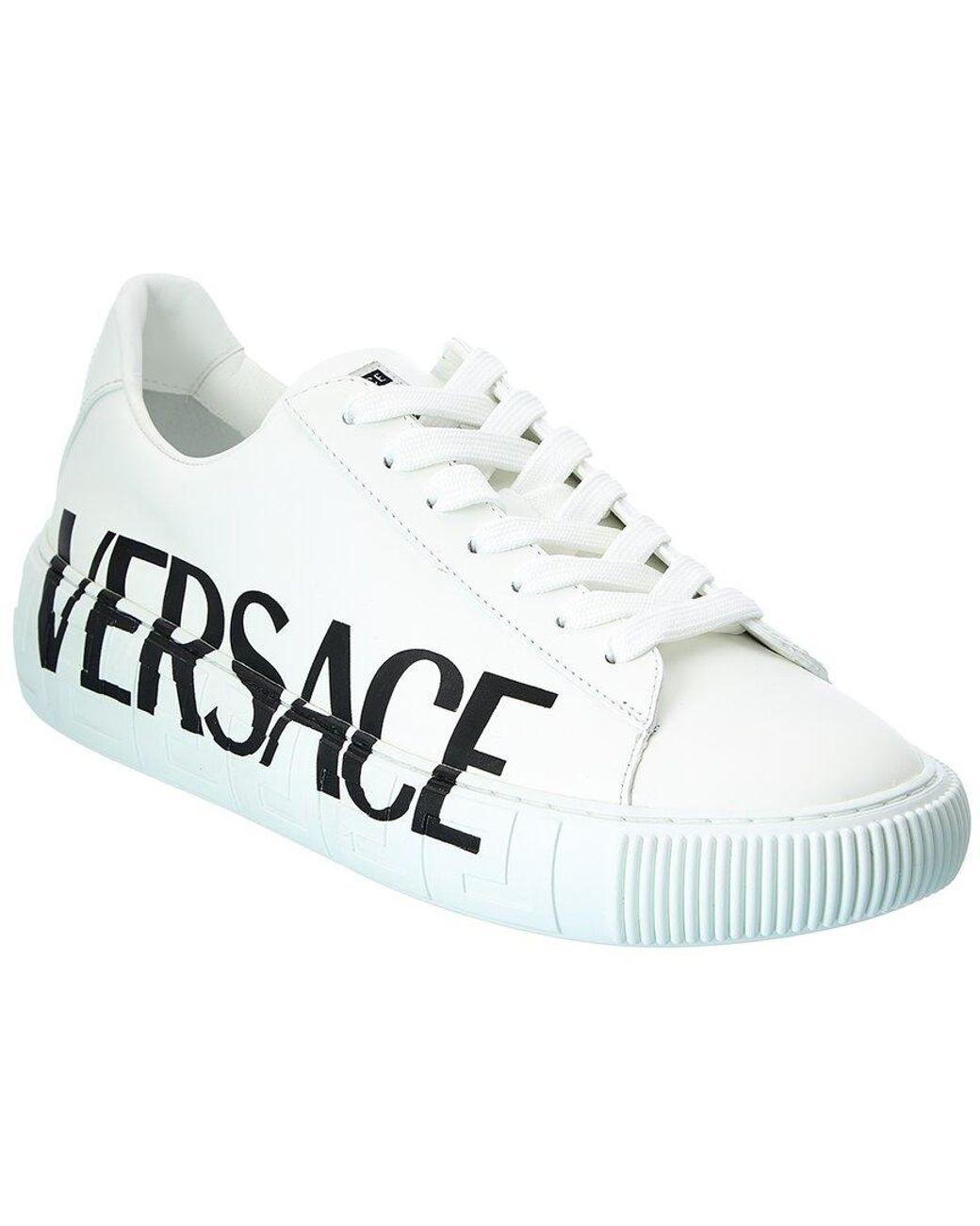 Versace Greca Logo Leather Sneaker in White for Men | Lyst