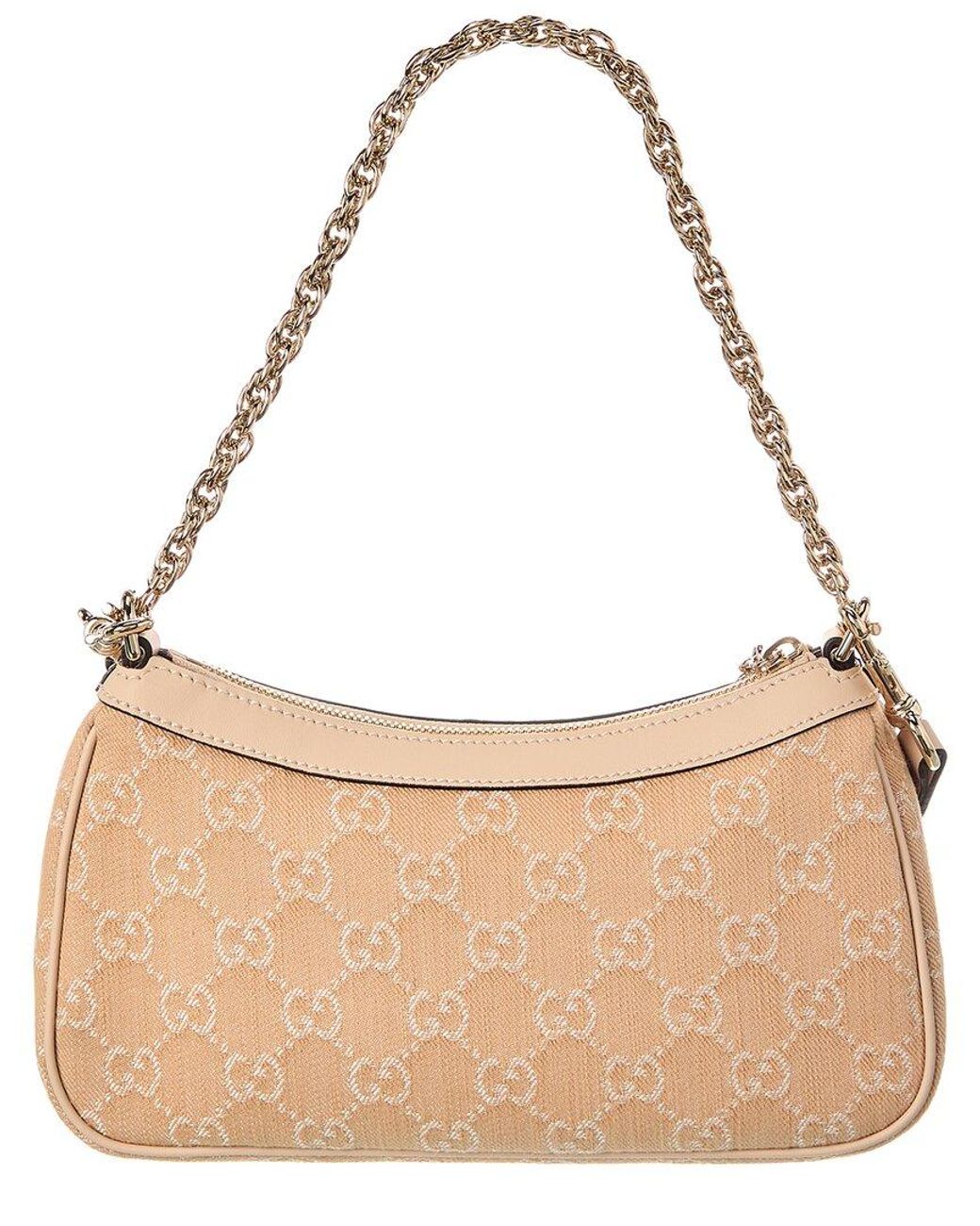 Gucci Natural Small Medium Gg Denim & Leather Shoulder Bag