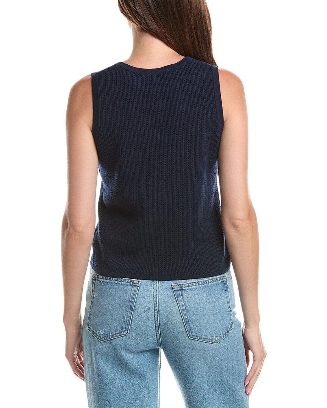 Cece Blue Pointelle Button Up Top