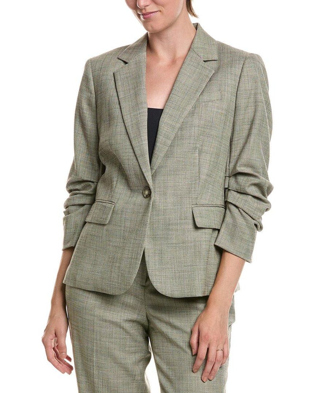 Anne Klein Gray Scrunch Sleeve One Button Jacket