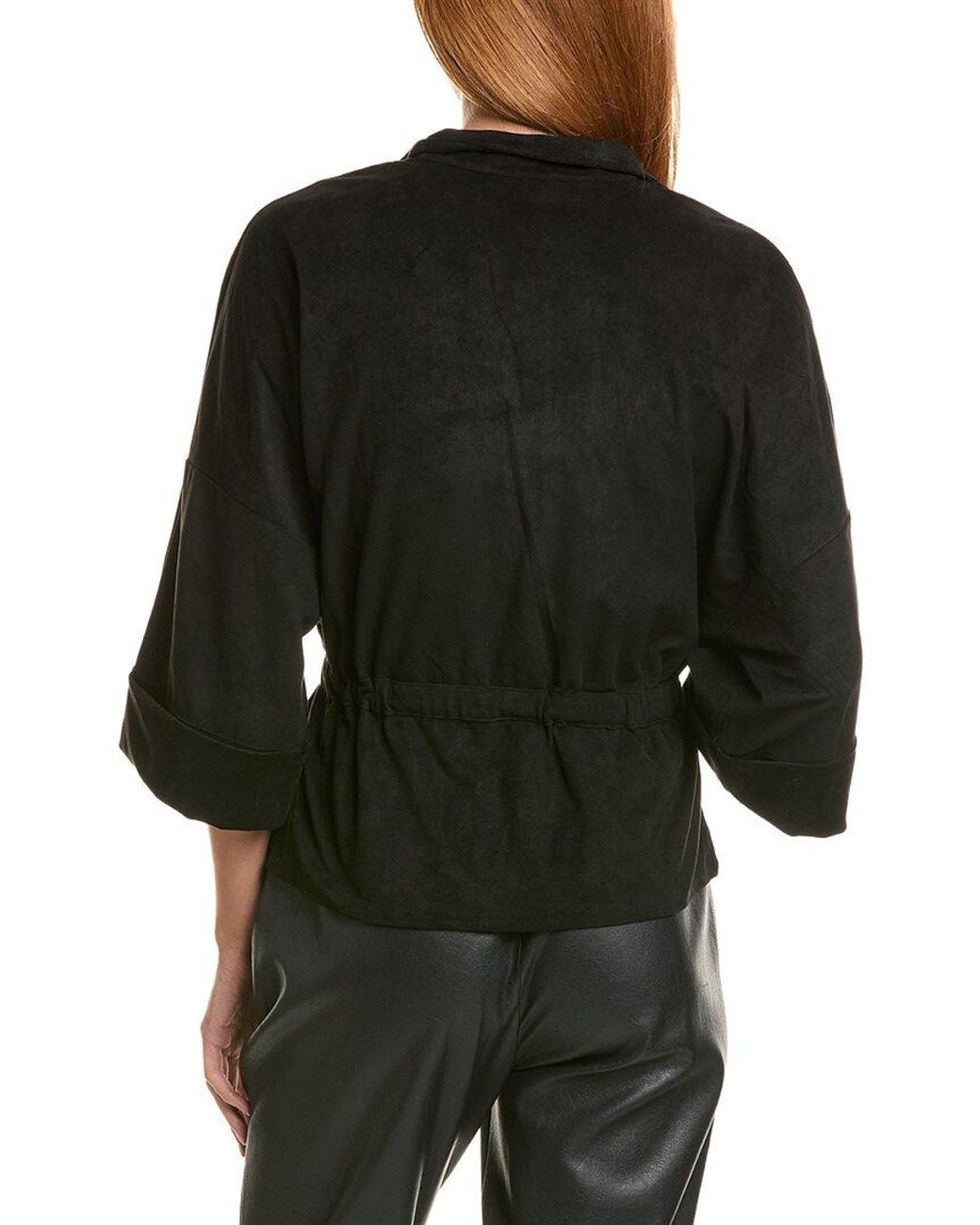 Ellen Tracy Black Vegan Suede Waist Tie Jacket