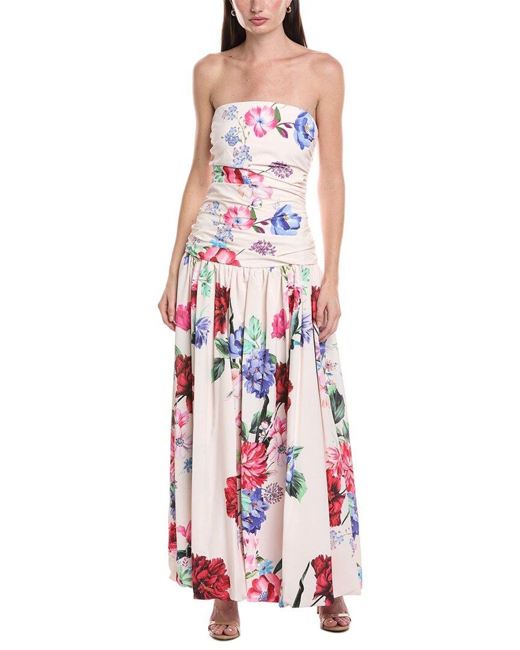 Maison Tara White Printed Draped Midi Dress