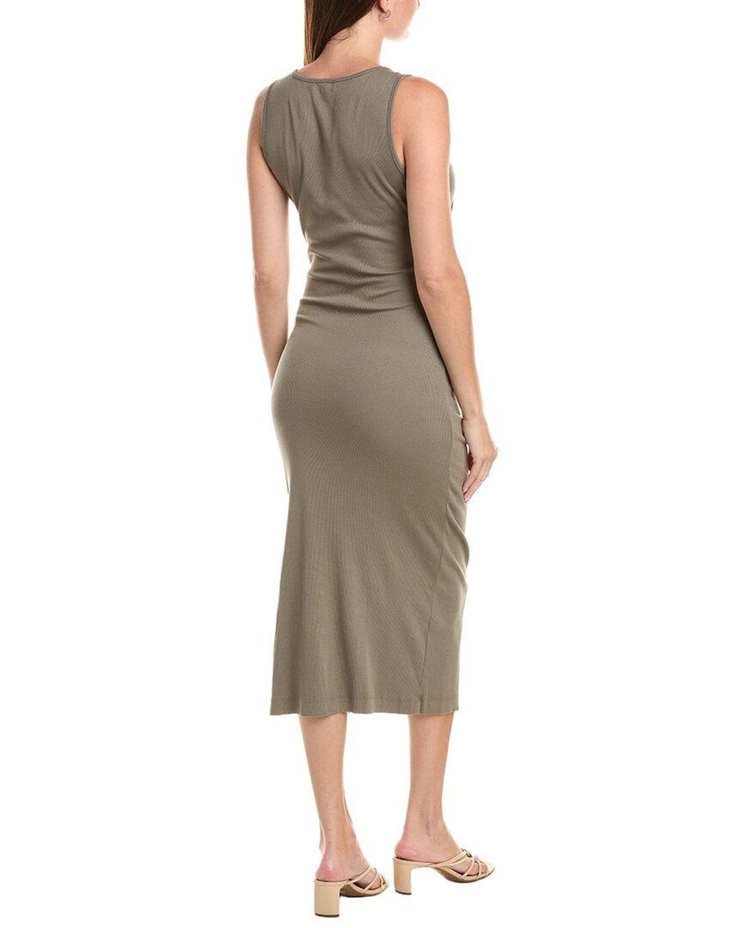 Michael Stars Green Reign Knife Neck Midi Pleated Dress