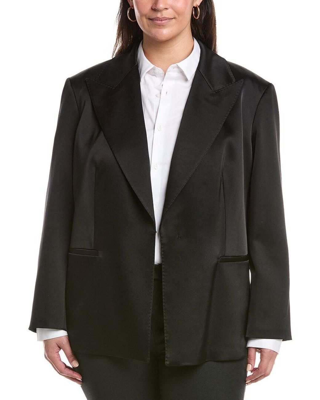 Lafayette 148 New York Black Plus Peak Lapel Blazer