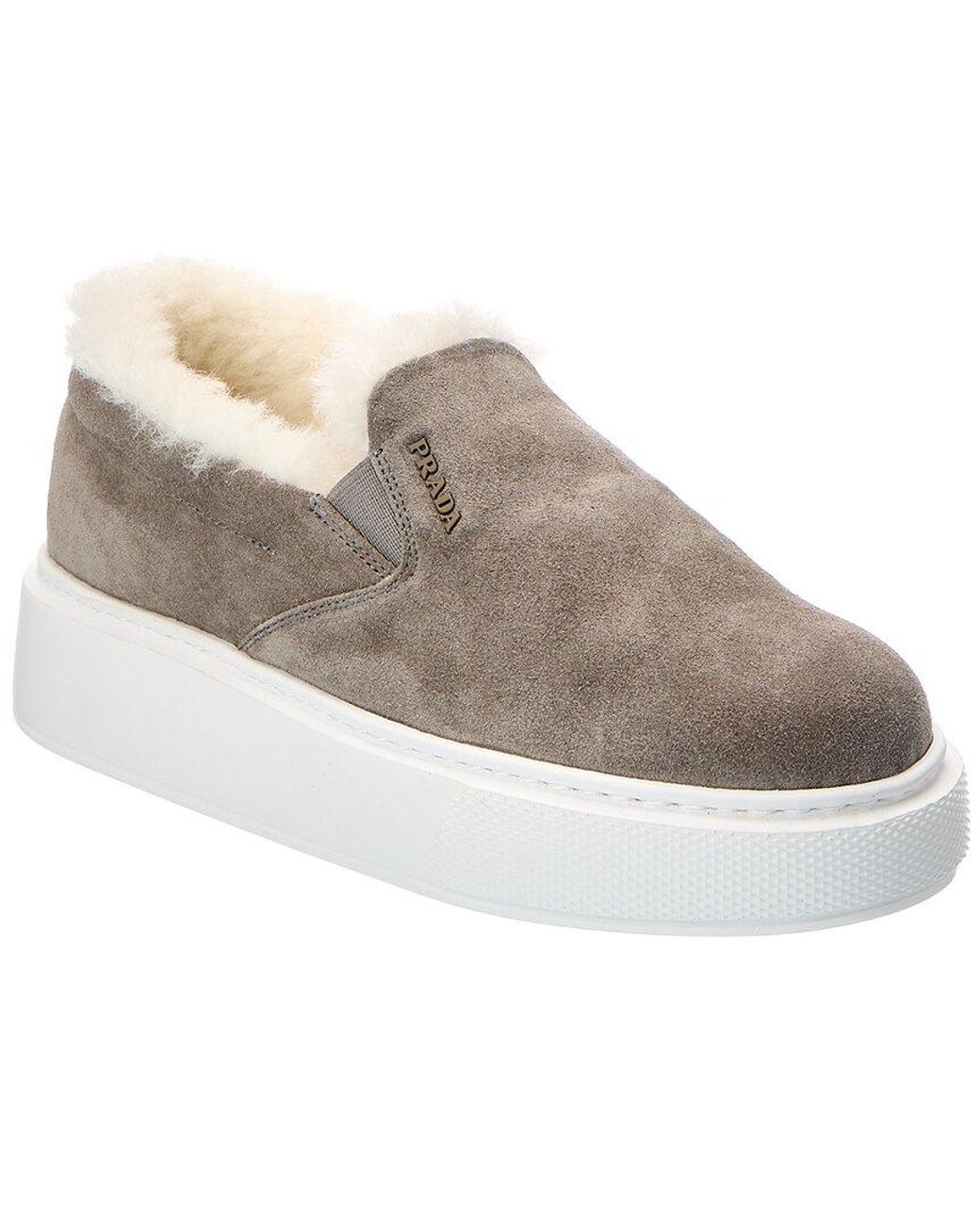 Prada Gray Suede & Shearling Sneaker