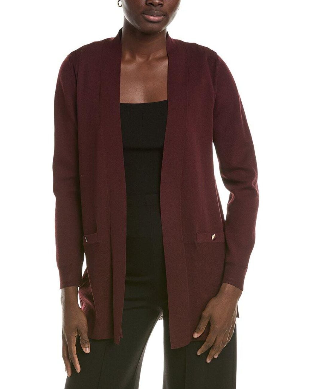 Anne Klein Brown Pacifico Rib Pocket Cardigan