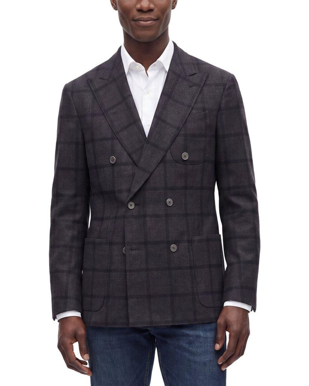 Corneliani Blue Cc Collection Academy Soft Windowpane Wool & Mohair-Blend Blazer for men