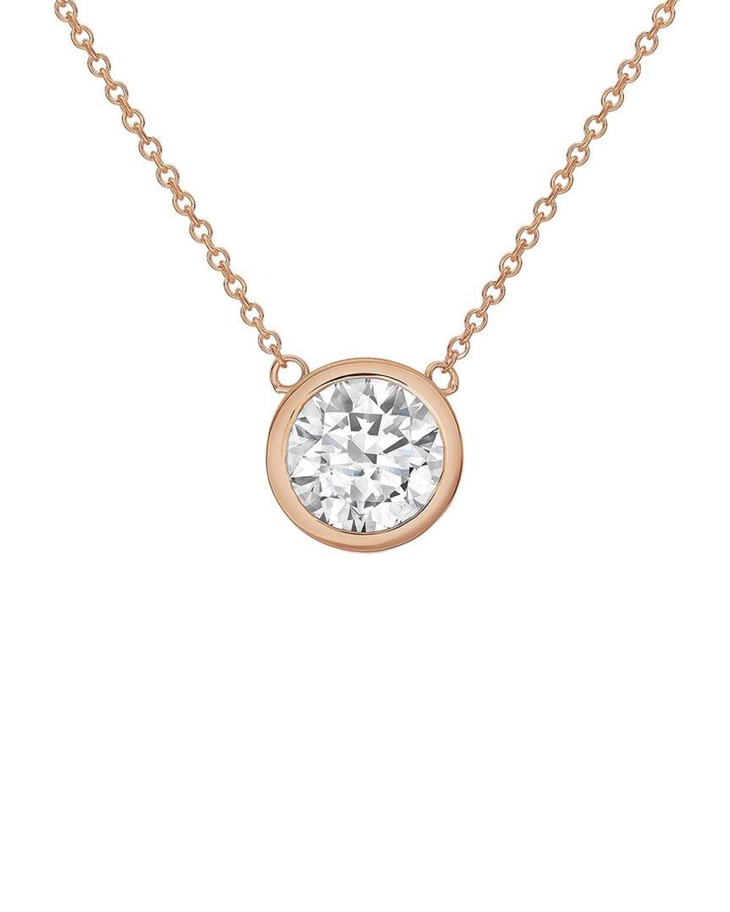 Diana M White Diana M. 14K Rose 3.00 Ct. Tw. Lab-Grown Diamond Solitaire Bezel Pendant