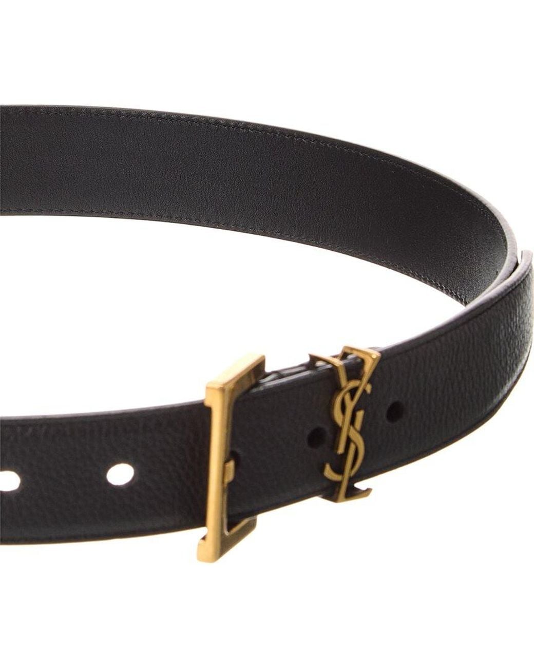 Saint Laurent Black Cassandre Leather Belt for men