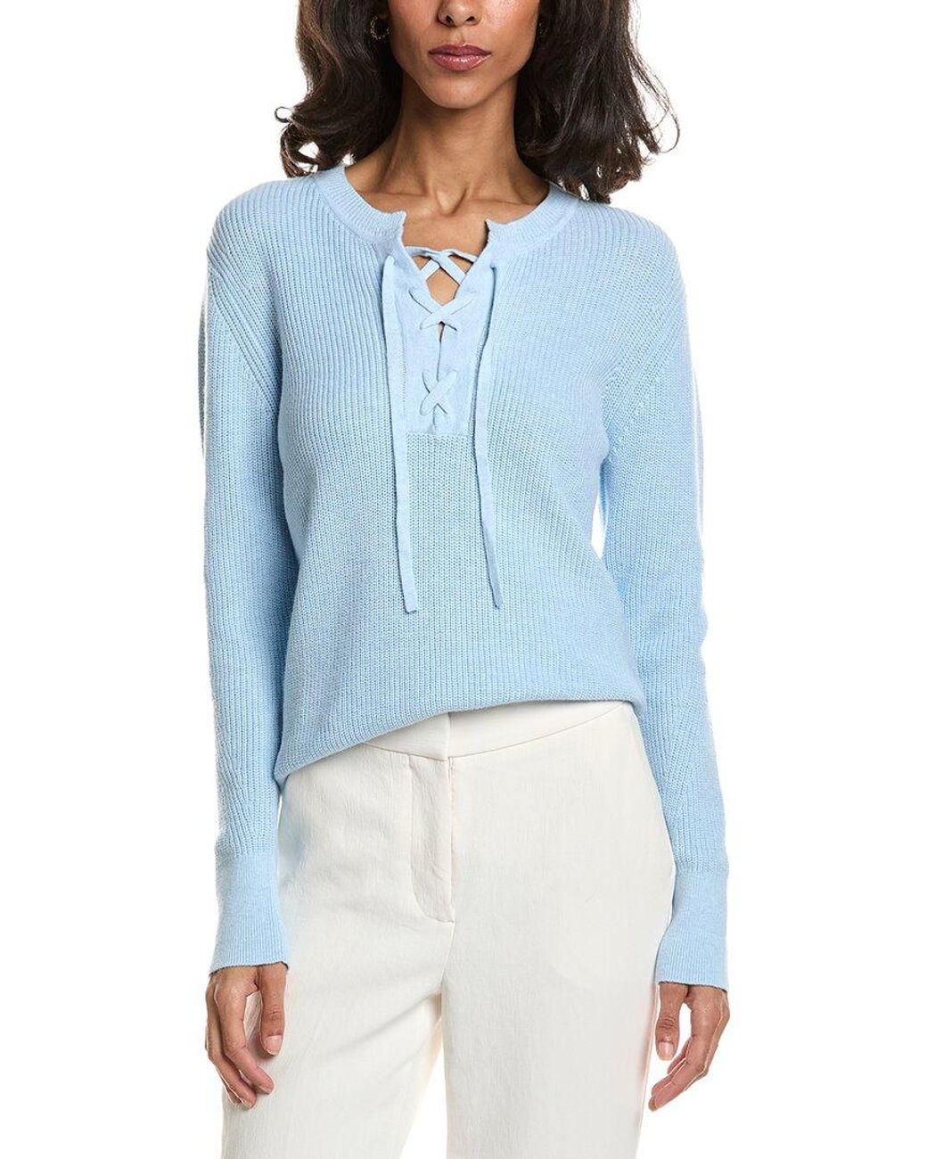 Forte Blue Lace-Up Rib Crewneck Sweater