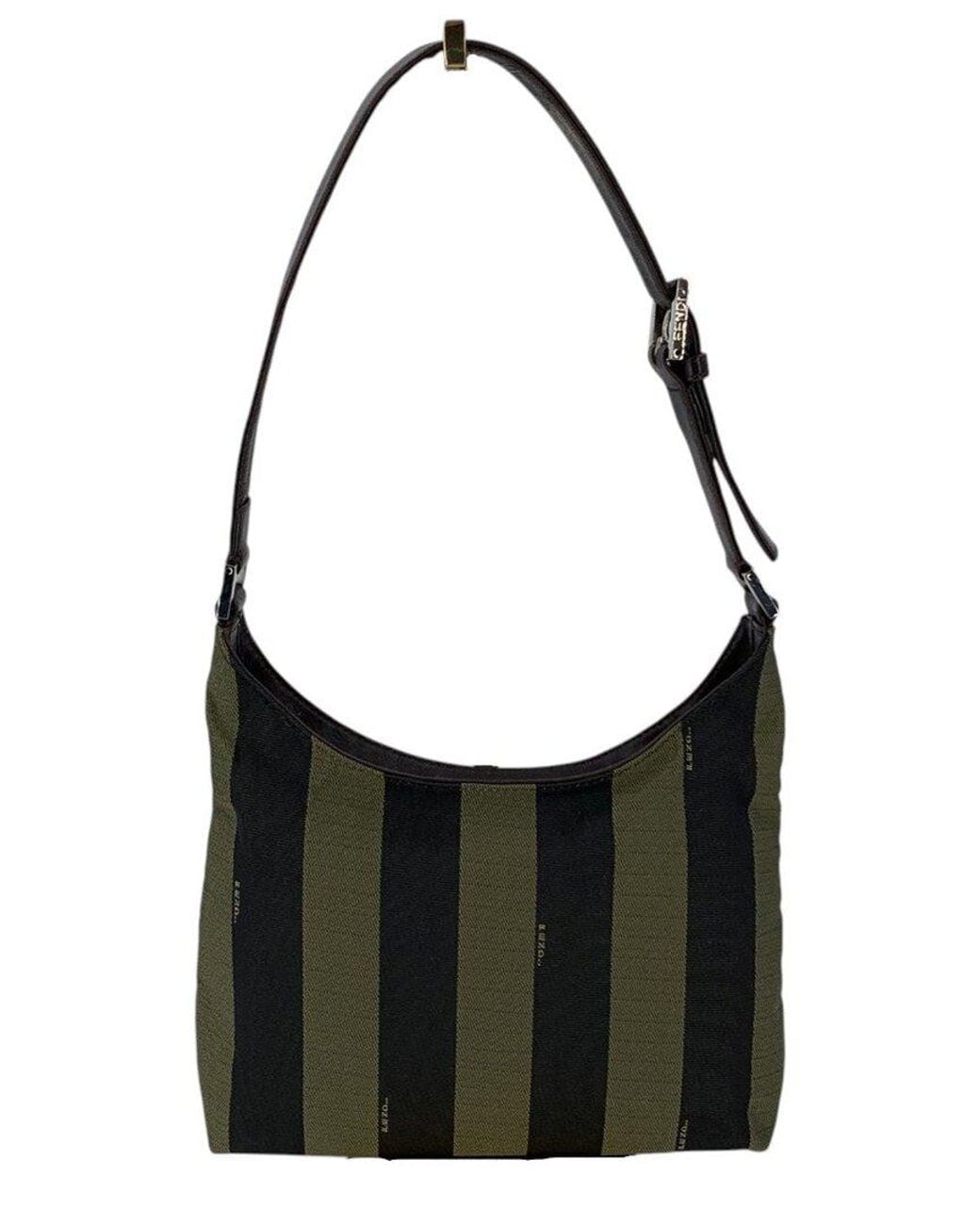 Fendi Black Pequin Cotton Shoulder Bag (Authentic Pre-Loved)