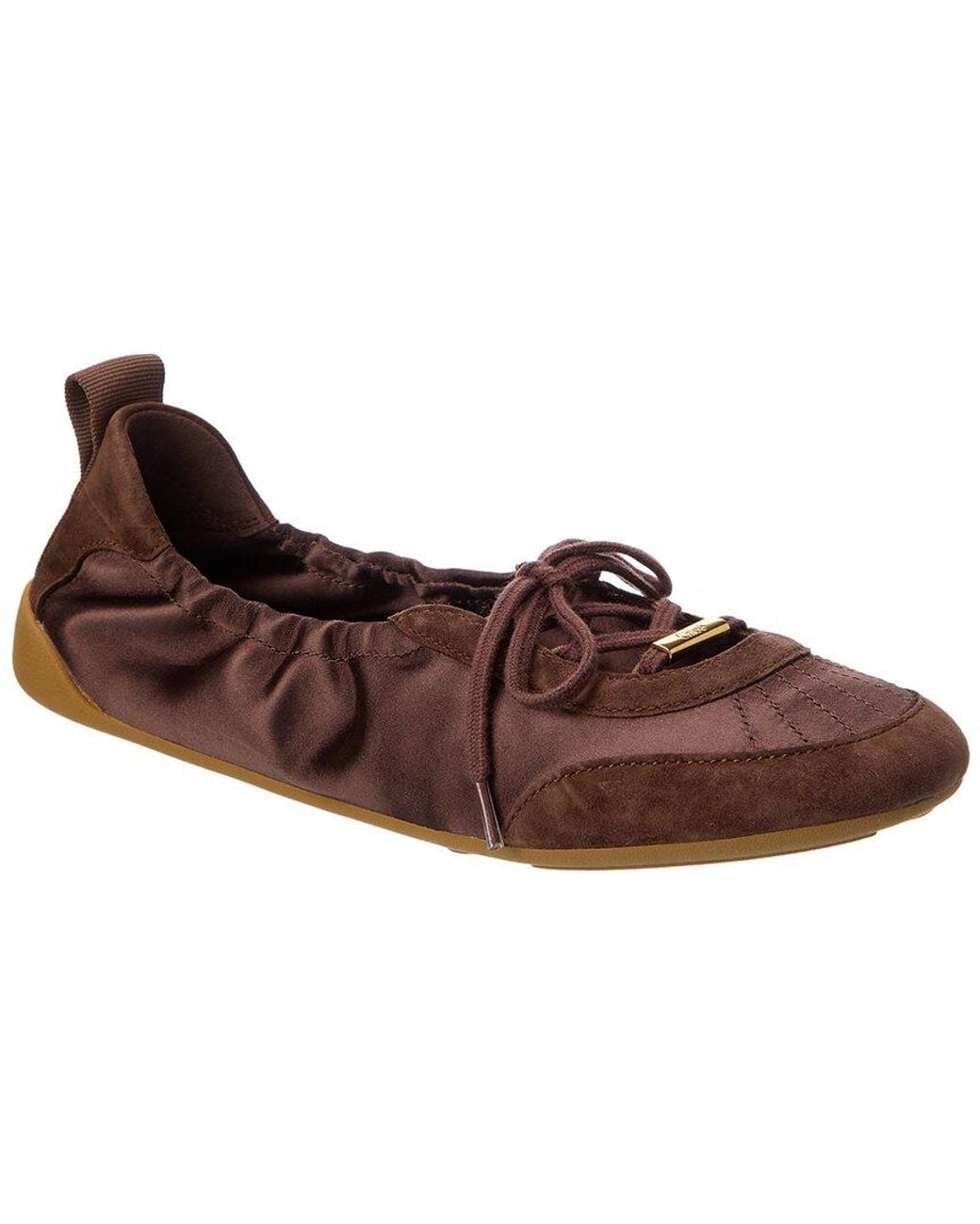 Chloé Brown Satin & Suede Flat