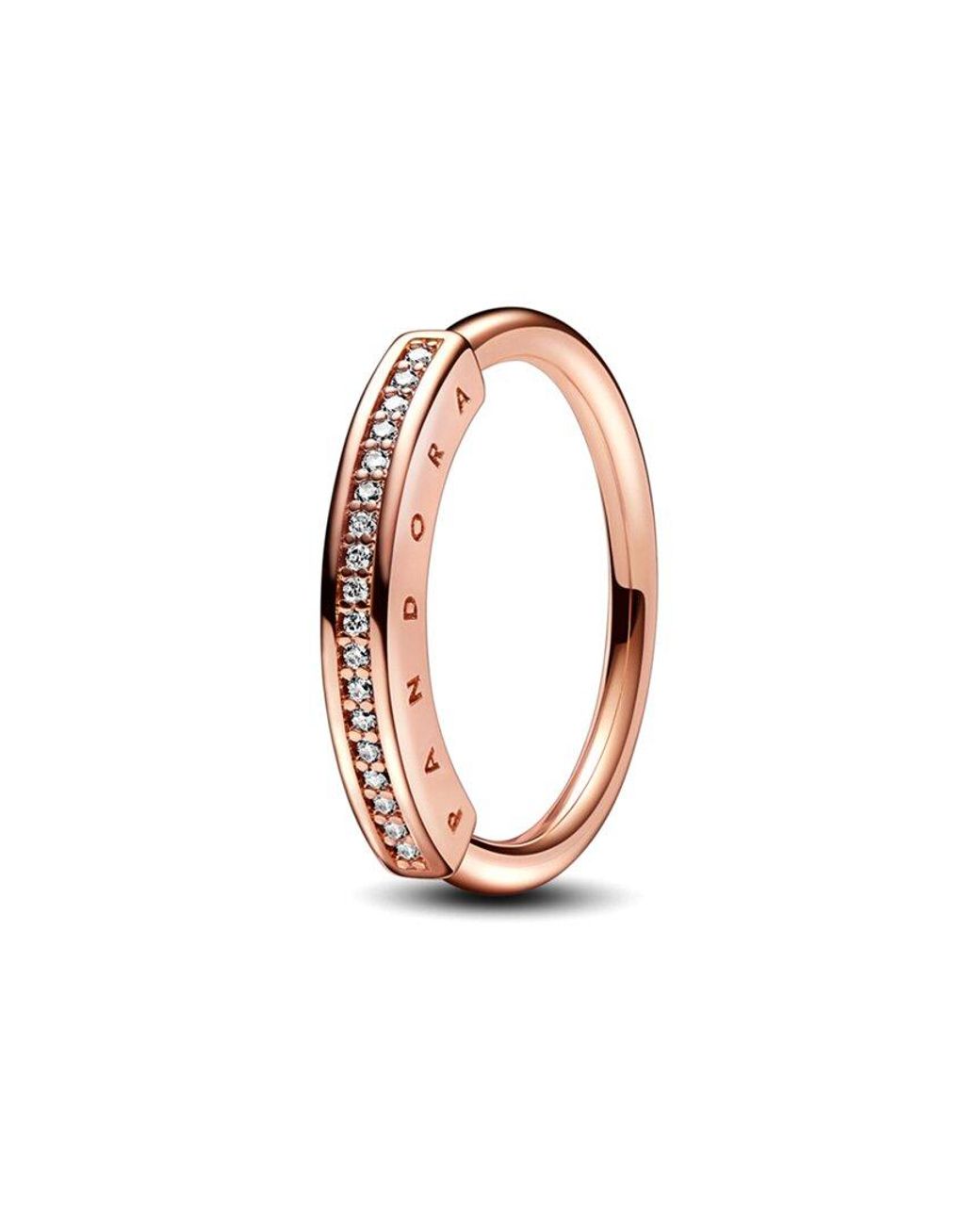 Pandora White Signature 14k Rose Gold Plated Cz Signature Id Ring