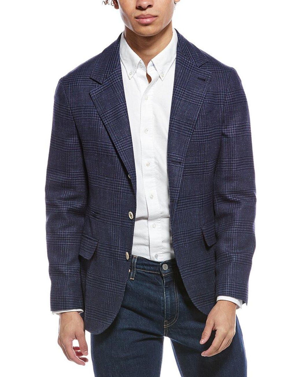 Brunello Cucinelli Blue Wool, Silk, & Linen-Blend Jacket for men