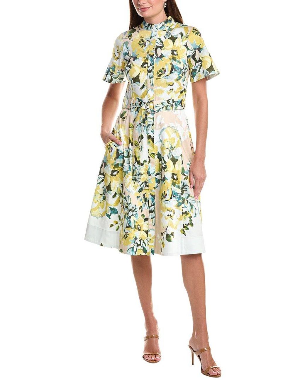 Teri Jon Yellow Belted Shirtdress