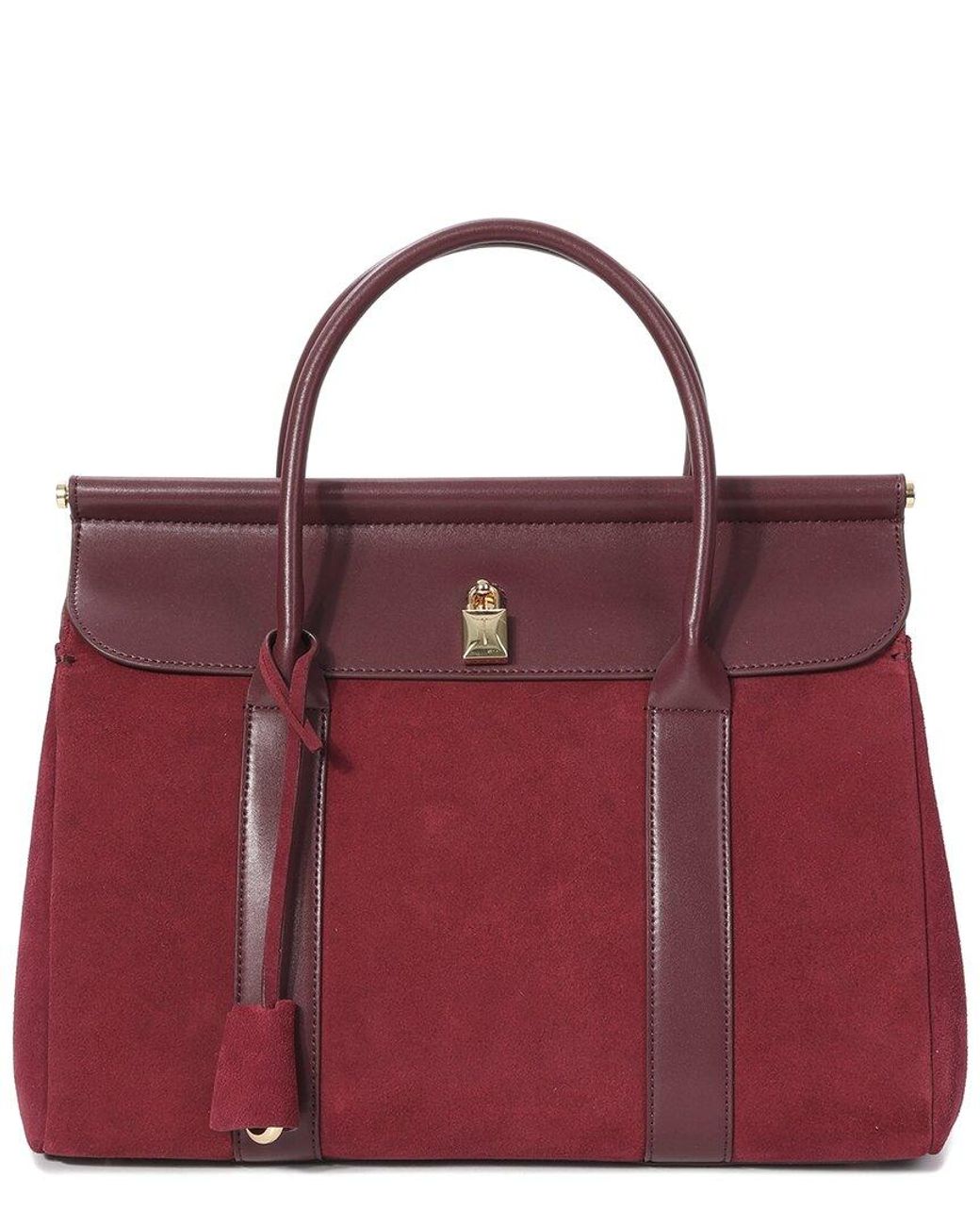Tiffany & Fred Paris Red Suede & Leather Top Handle Satchel