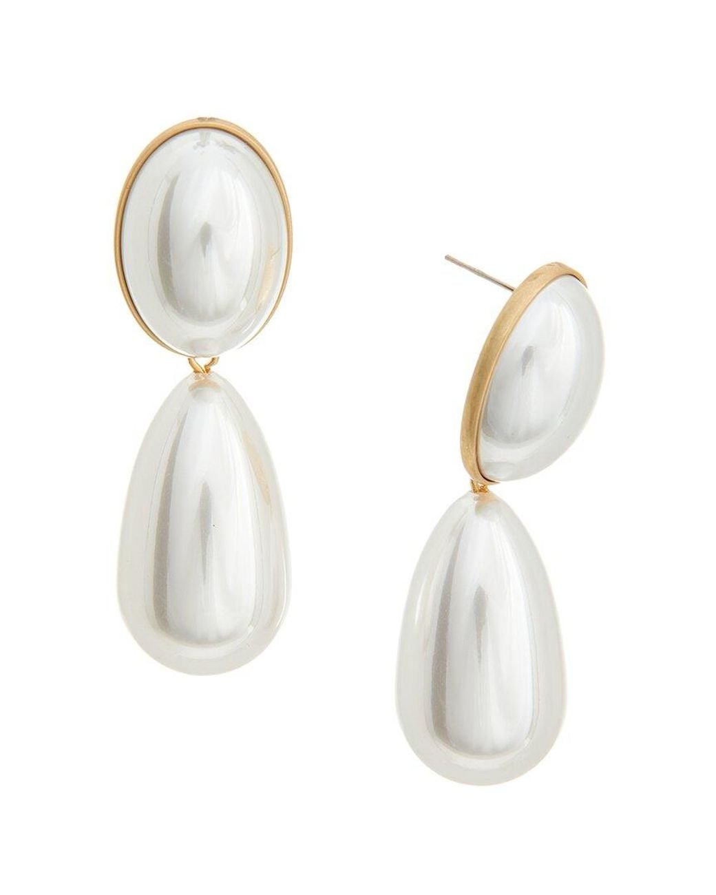 Liv Oliver White 18K Plated 13Mm, 10 X 20Mm Pearl Clip-On Earrings