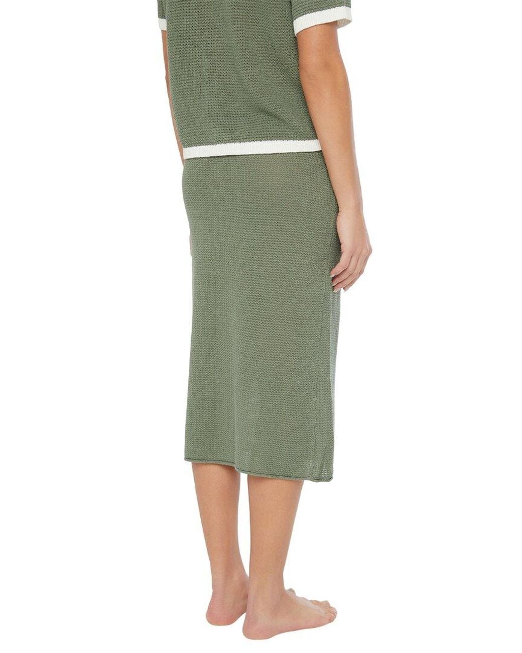Onia Green Linen Knit Low Rise Midi Skirt