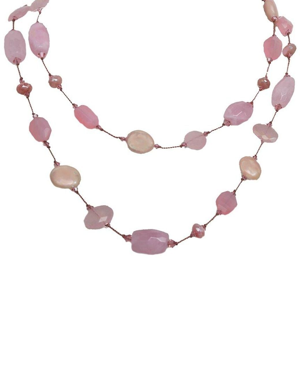 Margo Morrison Pink Rose Quartz Combo & Chalcedony & Pearl Necklace