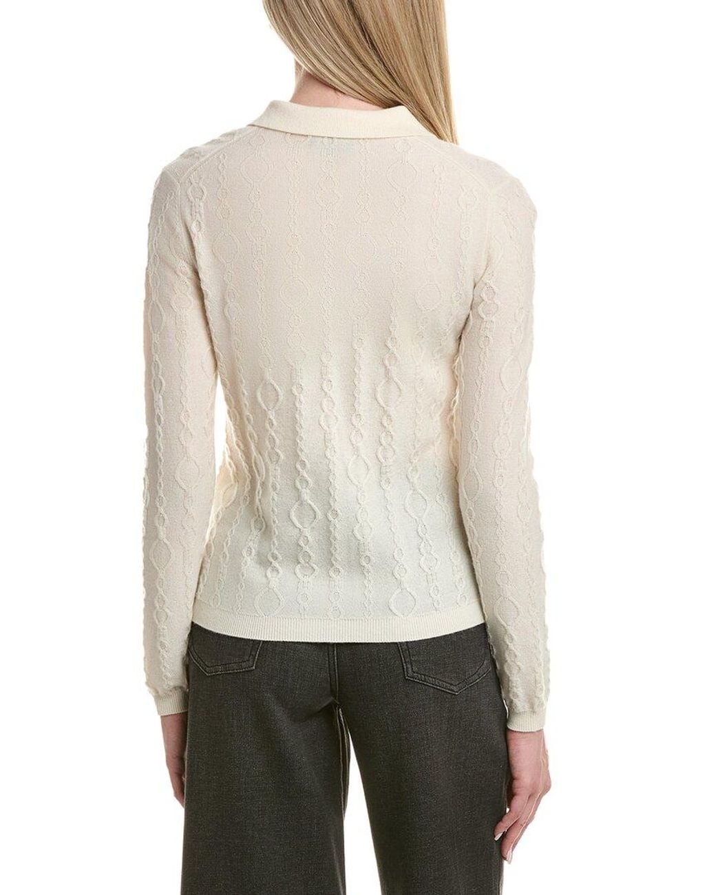 Bruno Magli White Modern Cable Wool & Cashmere-Blend Polo Sweater