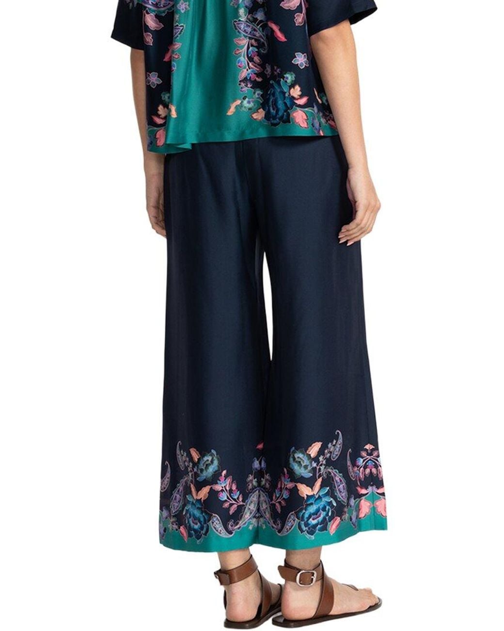 Johnny Was Blue Yasmin Cropped Silk-Blend Easy Pant