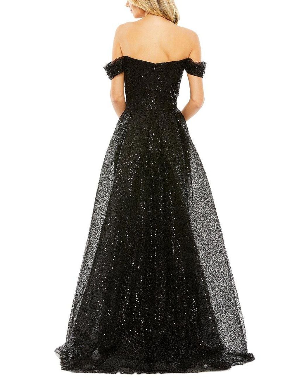 Mac Duggal Black Off The Shoulder Sequin Panel Train Dress