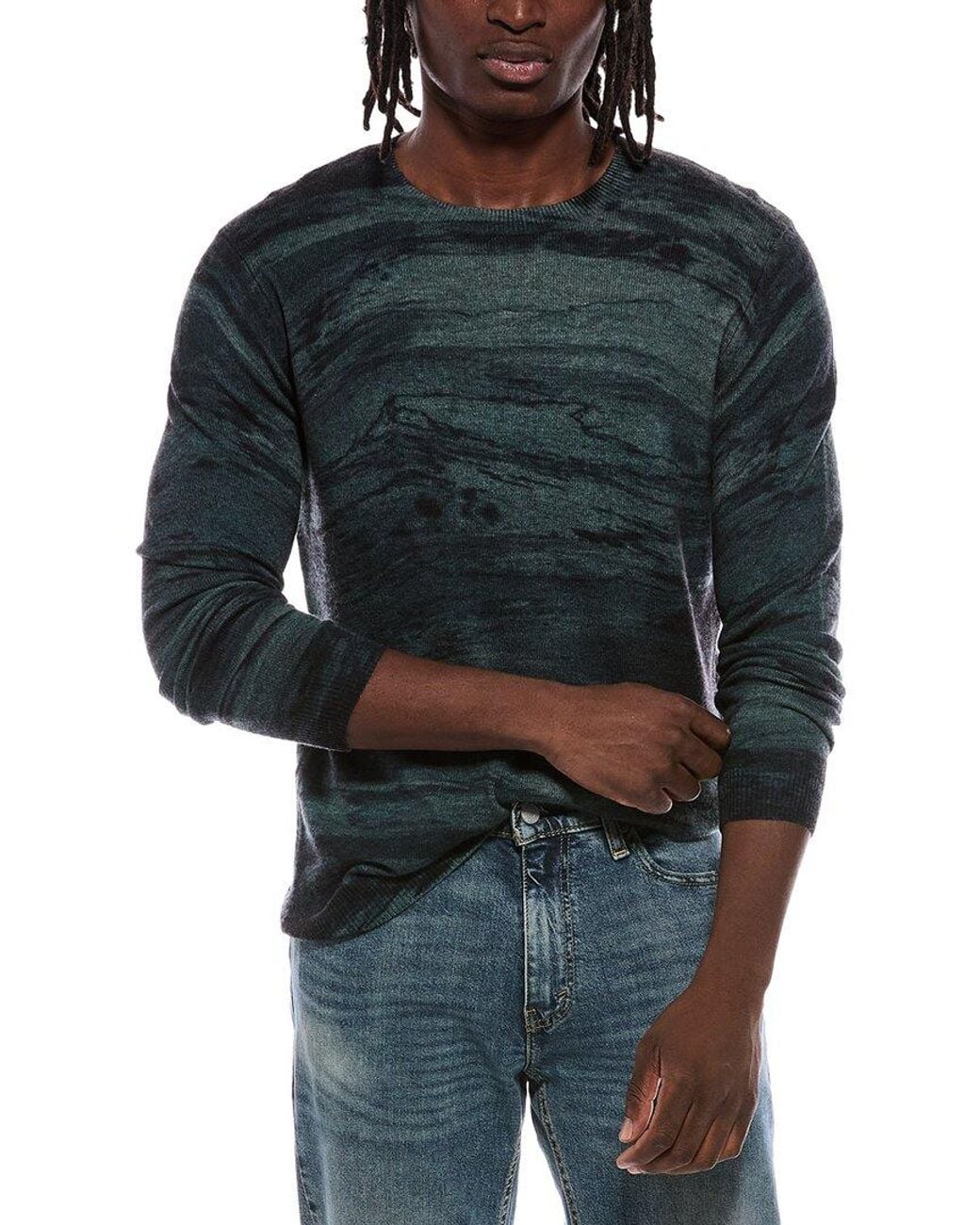 Autumn Cashmere Gray Driftwood Print 100% Cashmere Crewneck Sweater for men