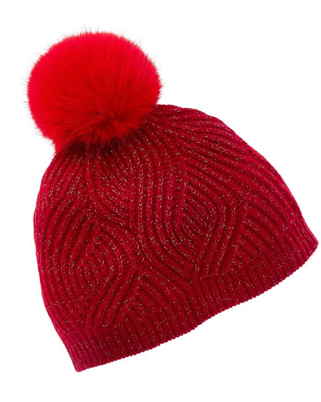 Sofiacashmere Red Sofiacashmere Lurex Wave Rib Cashmere Hat