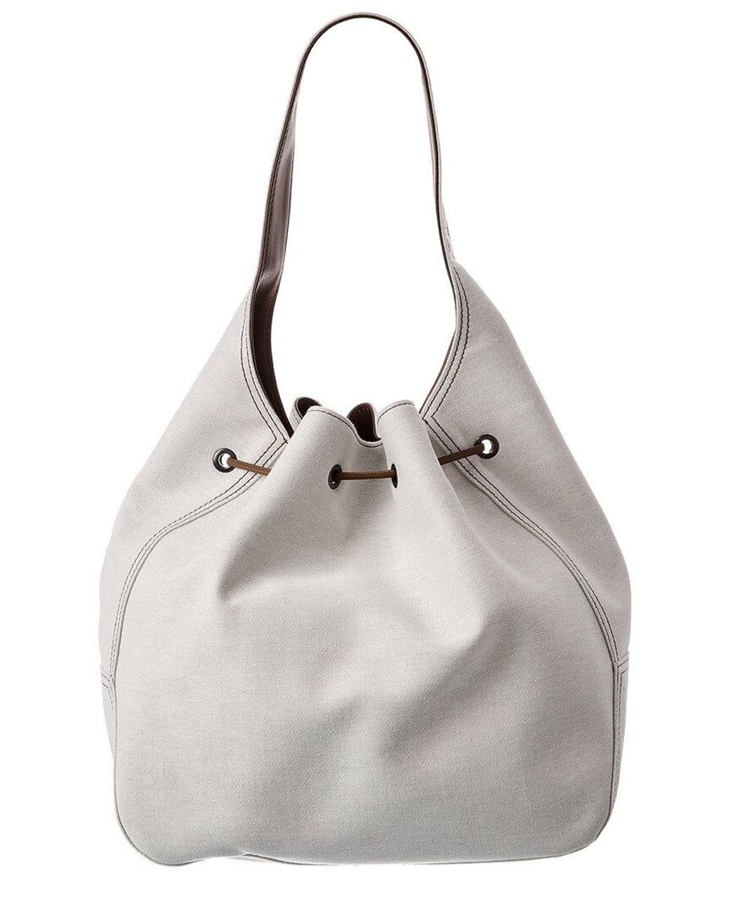 Brunello Cucinelli Gray Canvas & Leather Tote