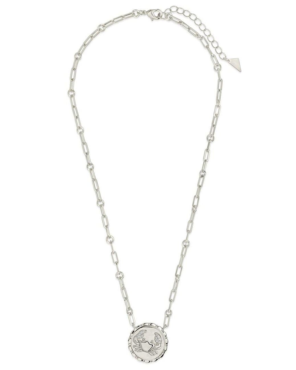 Sterling Forever White Rhodium Plated Cz Bold Link Cancer Zodiac Necklace