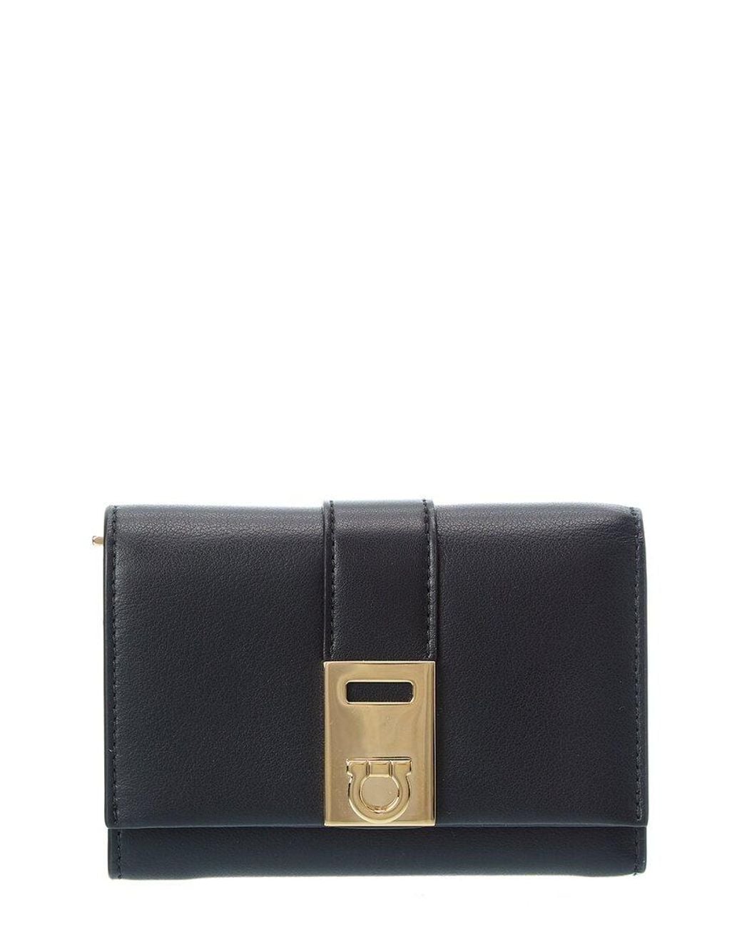 Ferragamo Black Hug Compact Two-Tone Leather Wallet