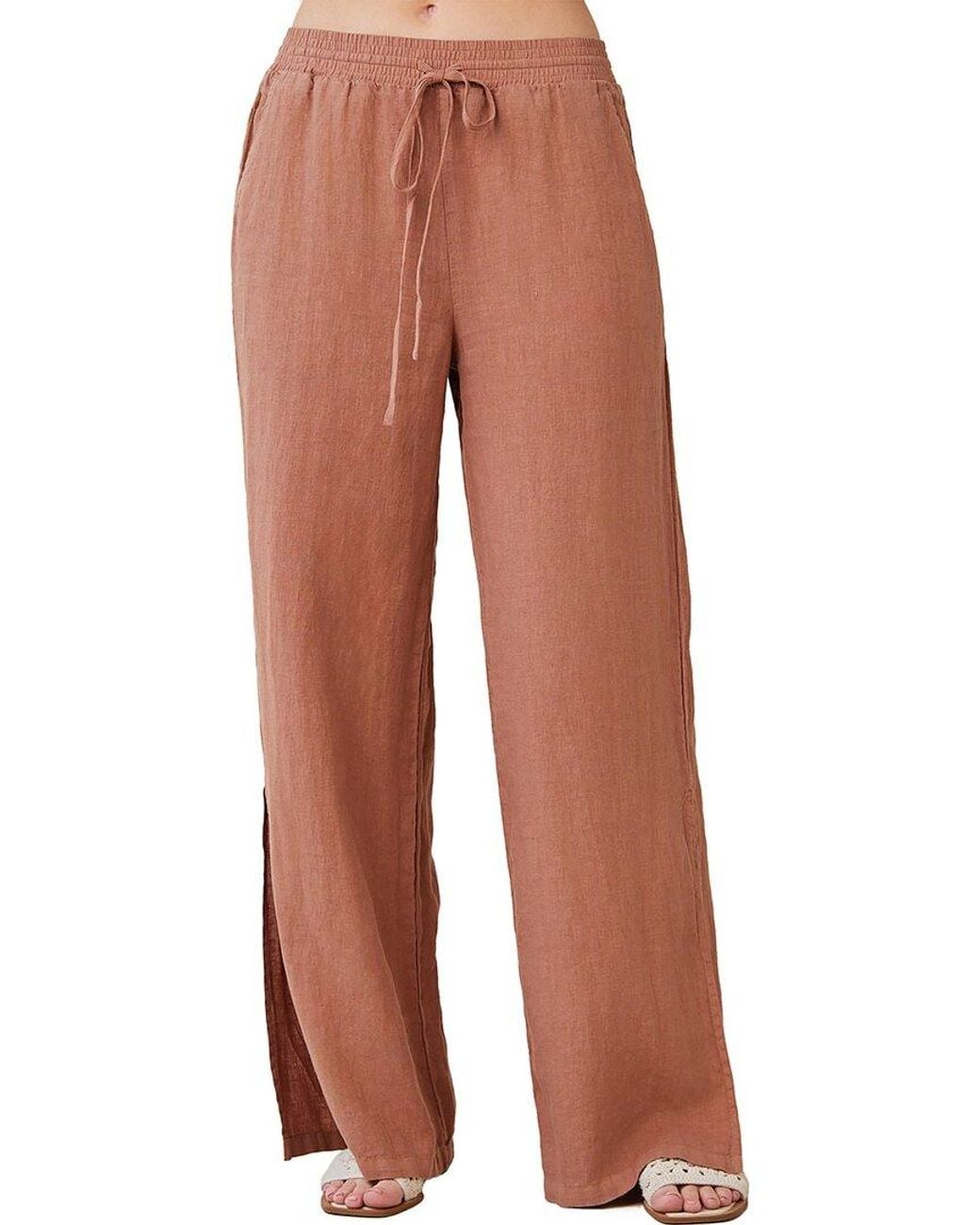 Bella Dahl Multicolor Side Slit Linen Wide Leg Pant