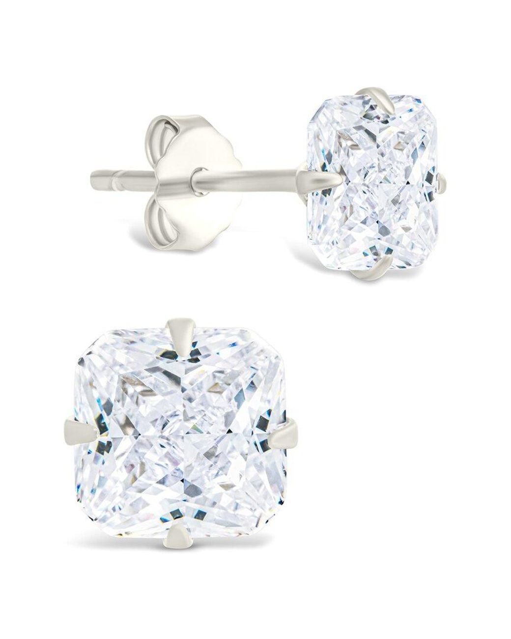 Sterling Forever White Silver Cz Radiant Cut Prong Set Stud Earrings
