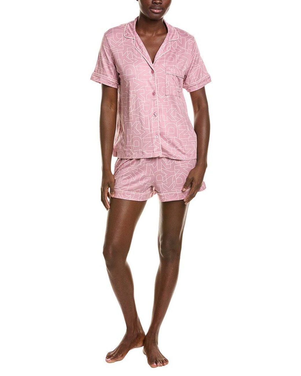 DKNY Pink 2Pc Short Sleeve Top & Boxer Sleep Set