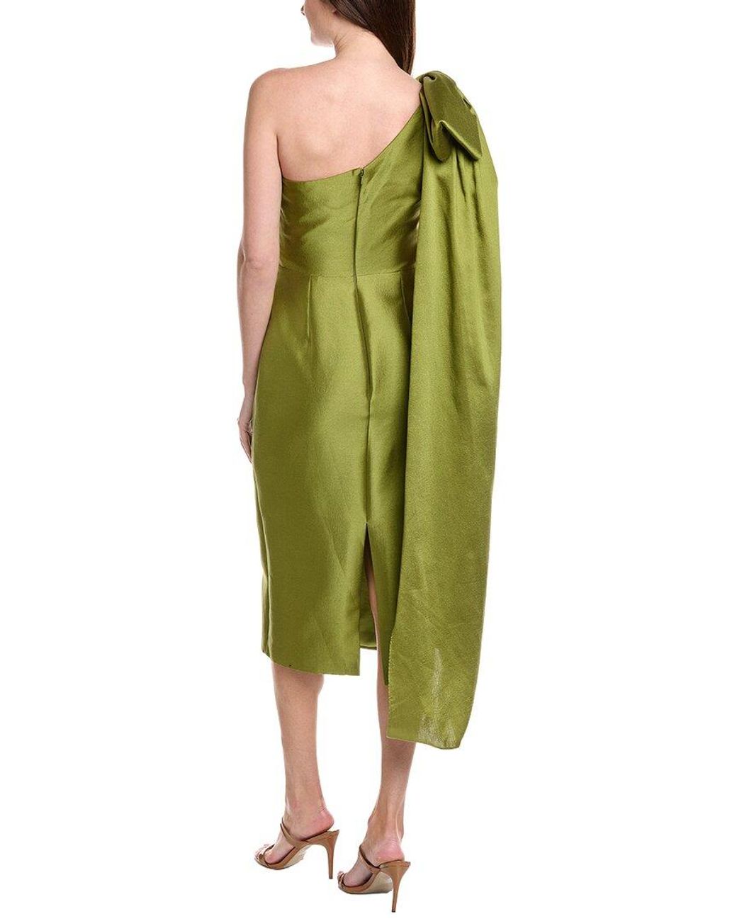 Marchesa Green Silk-Blend Midi Dress