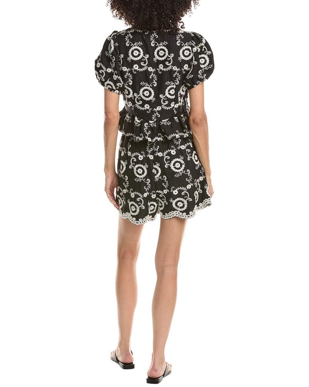 ANNA KAY Black 2Pc Embroidery Top & Short Set