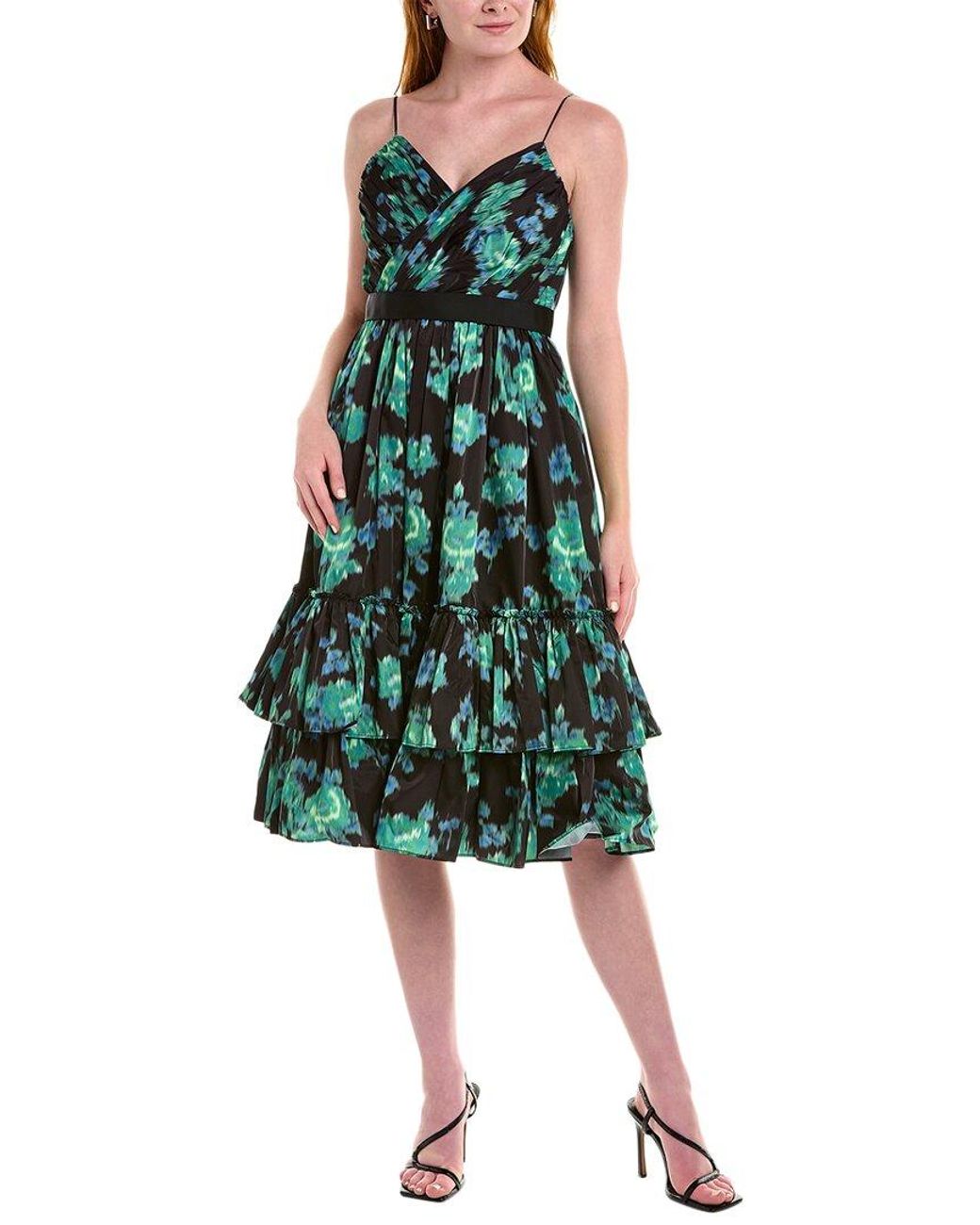 Zac Posen Green Tiered Ikat-print Midi Dress
